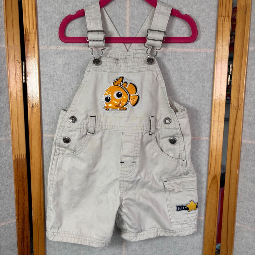 VTG Disney Finding Nemo Infant Overalls 24M Khaki Cotton Embroidered Shorts Rare